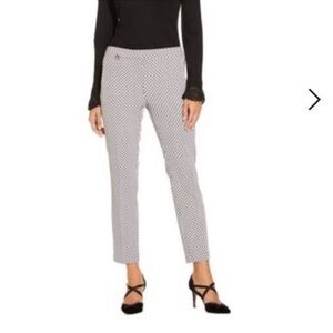 Adrianna Papell NEW mid-rise tailor taper Y2K 90’s trouser White Black Sz 6